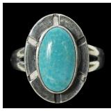 Sterling silver bezel set turquoise ring, size 6,