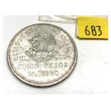 1950 Mexican 5 pesos