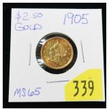1905 $2.50 Gold Liberty Quarter Eagle, gem BU