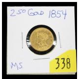 1854 $2.50 Gold Liberty Quarter Eagle, MS
