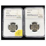 x2- 1953-S nickels, NGC slab certified MS-65 -x2