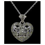 Sterling silver marcasite heart pendant with 18"