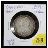 1809 IIII Edge Capped Bust half dollar, EF