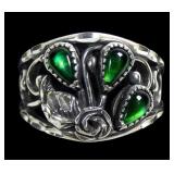 Sterling silver Mt. St. Helen emerald three-stone