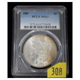 1887 Morgan dollar, PCGS slab certified MS-63