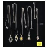Lot, five sterling silver necklaces