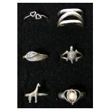 Lot, six sterling silver rings, lot of 6