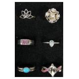 Lot, six sterling silver rings, lot of 6