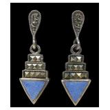 Sterling silver inlaid blue agate and marcasite