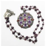 Sterling silver garnet, amethyst and marcasite