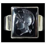 Sterling silver hematite intaglio ring, size 9,