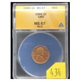 1966 Lincoln cent, ANACS slab certified MS-67