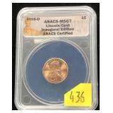 2008-D Lincoln cent, ANACS slab certified MS-67