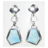 Sterling silver freeform faceted larimar earrings,