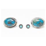 Lot, two pairs bezel set turquoise post earrings,