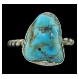 Sterling silver bezel set boulder turquoise ring