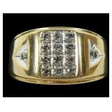 10K Yellow gold round cut 12-stone pave diamond