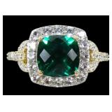 10K Yellow gold square checkerboard cut emerald