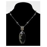 Sterling silver black onyx and marcasite pendant