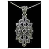 Sterling silver marcasite pendant on 18" sterling