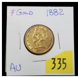 1882 $5 Gold Liberty Half Eagle, AU