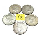 x5- Half dollars, 40% silver, -x5 half dollars,