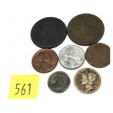 Lot, type coins with silver, 7 pcs.