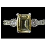 Sterling silver emerald cut citrine ring with