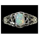 Sterling silver lab opal ring, new, size 10