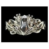 Sterling silver frog puzzle ring, new, size 9,