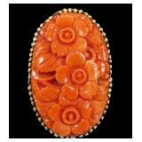 14K Yellow gold large carved coral floral design