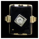 10K Yellow gold vintage black onyx ring with white