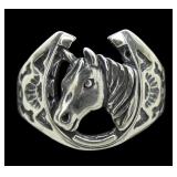 Sterling silver lucky horse and horseshoe ring,