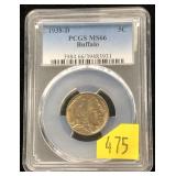 1938-D Buffalo nickel, PCGS slab certified MS-66