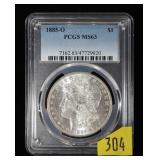 1885-O Morgan dollar, PCGS slab certified MS-63