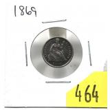 1869 half dime, holed