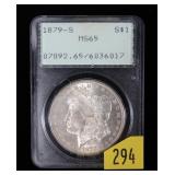 1879-S Morgan dollar, PCGS slab certified MS-65