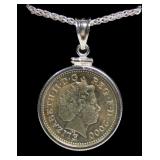2000 British 1 pound coin in sterling silver bezel