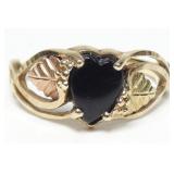 10K Yellow gold heart shape black onyx ring with