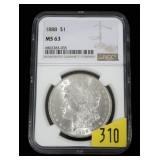 1888 Morgan dollar, NGC slab certified MS-63