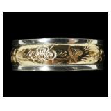 Sterling silver band ring with gold filled floral