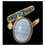 Sterling silver gold wash blue lace agate ring,