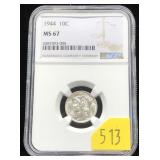 1944 Mercury dime, NGC slab certified MS-67