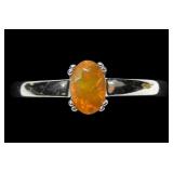 Sterling silver faceted oval fire opal ring,