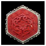 Sajen sterling silver carved cinnabar ring,