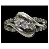 Sterling silver diamond accents ring, size 9,