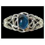 Sterling silver claw set blue paua ring, new,