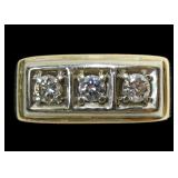 14K Yellow gold round cut three-stone diamond