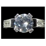 Sterling silver round brilliant cut CZ solitaire,