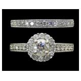 14K White gold wedding set: round brilliant